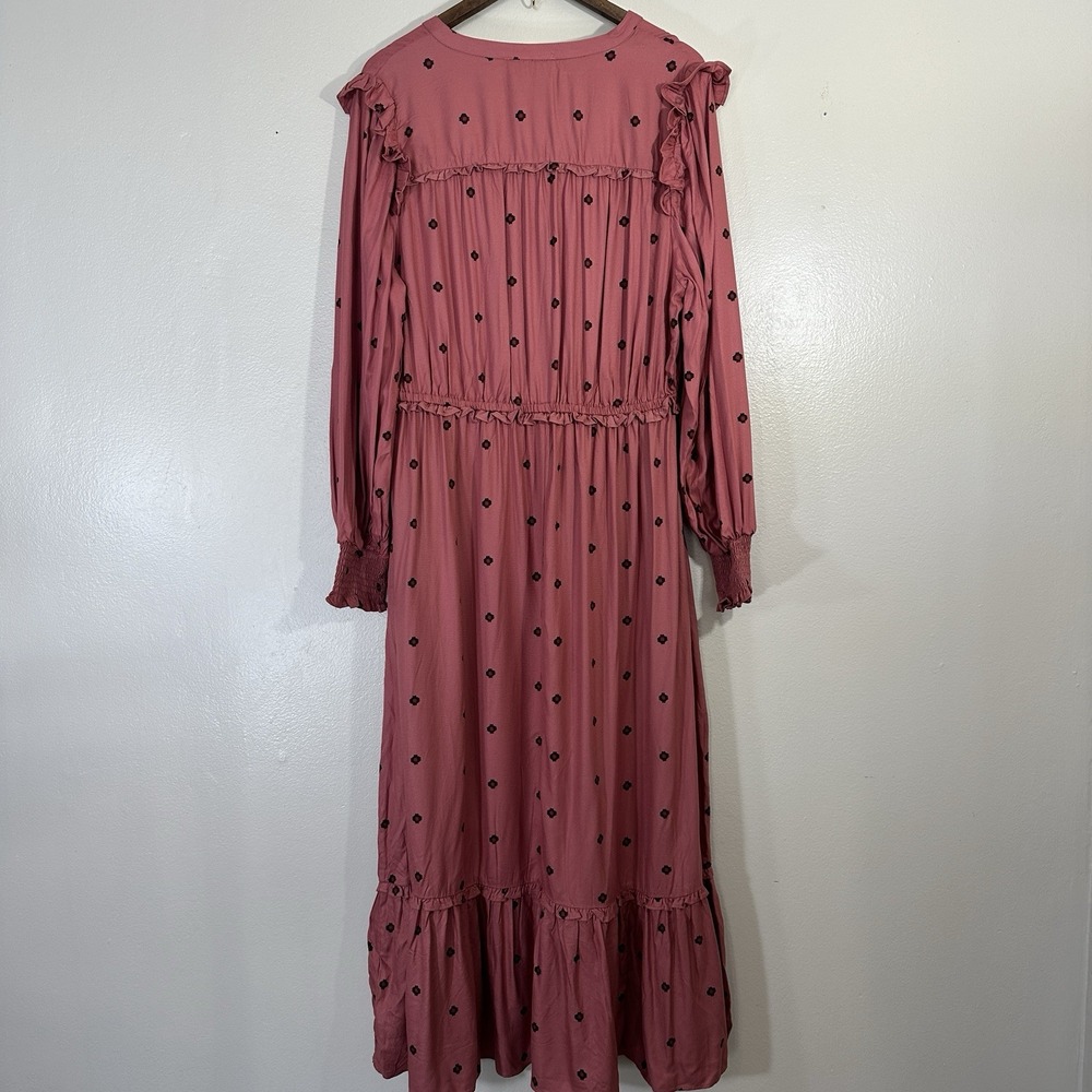 Farmers Market Women's XL Embroidered V Neck Floral Maxi Dress Coral Boho Trad - Picture 4 of 10